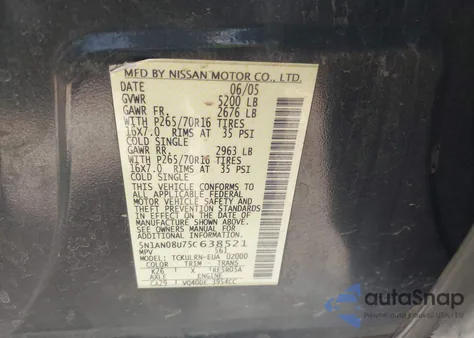 2005 Nissan Xterra S from USA, damaged, VIN 5N1AN08U75C638521